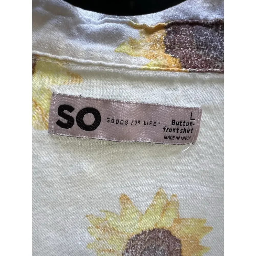 SO Goods For Life LARGE Button Front Shirt with Pocket White & Daisy Print Cabin - Picture 5 of 10